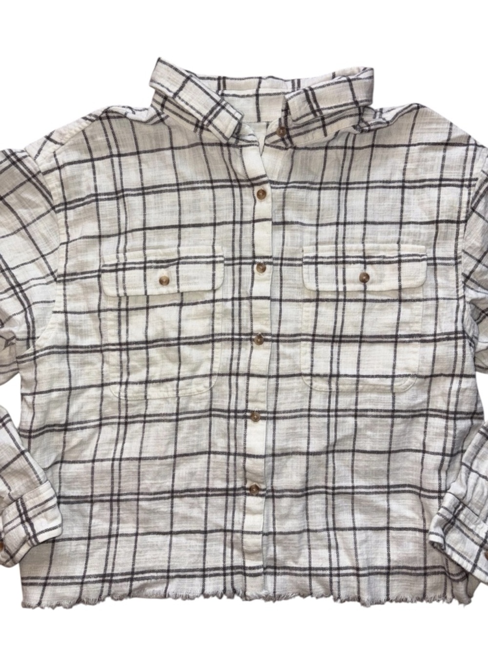 Lucky Brand Raw Edge Cropped Button Down Shirt - Picture 4 of 13